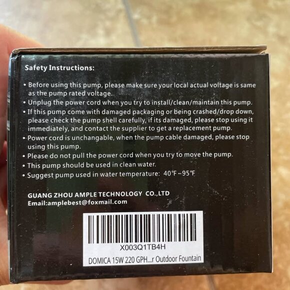 DOMICA 15W Submersible Fountain Pump with LED Lights/Ultra Quiet 220GPH (800L/H) - Picture 8 of 8